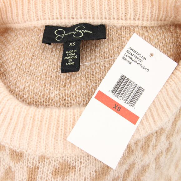 Jessica Simpson Sweater Beige Leopard Print Animal Pattern Pullover Crewneck XS - Picture 6 of 8
